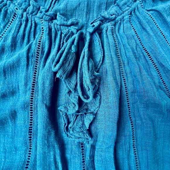 Sundance Artist Dream Top Blouse Boho Romantic Ruffle Lagenlook Teal Peasant - Picture 6 of 8